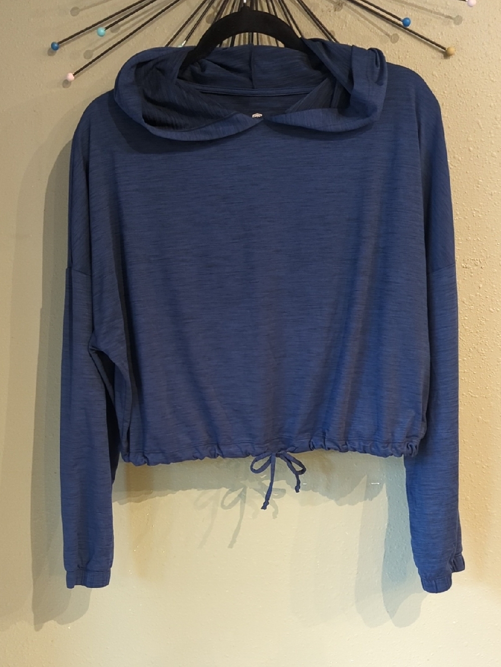 Born Primitive Heathered Black Blue Hooded Light Weight Top Waist Tie Athleisure